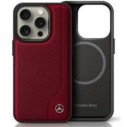 Mercedes MEHMP16L23RBGVR iPhone 16 Pro  6.3" czerwony/red hardcase MB Wood Imitation Leather MagSafe