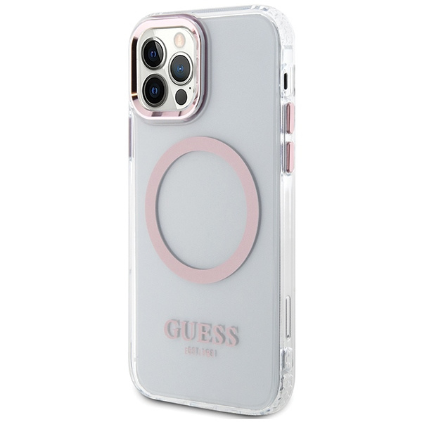 Guess GUHMP12MHTRMP iPhone 12/12 Pro 6.1" różowy/pink hard case Metal Outline Magsafe