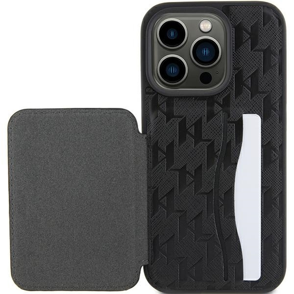 Etui Karl Lagerfeld Saffiano Cardslots and Stand Monogram Ikonik Patch do iPhone 15 Pro - czarne