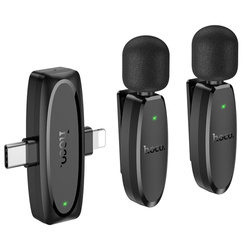 Mikrofon krawatowy bezprzewodowy Lightning / USB C Hoco 2 szt L15 czarny