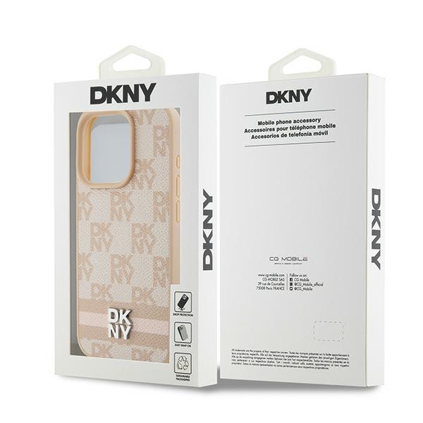 DKNY DKHCP15XPCPTSSP iPhone 15 Pro Max6.7" różowy/pink hardcase Leather Checkered Mono Pattern & Printed Stripes