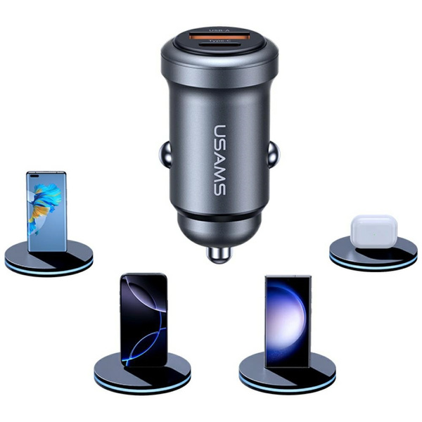 Ładowarka samochodowa USAMS CC322 30W 1xUSB-A 1xUSB-C tarnish