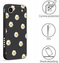 Etui Pnakqil iPhone 17 Pro, modne małe stokrotki, floral design czarne pudełko
