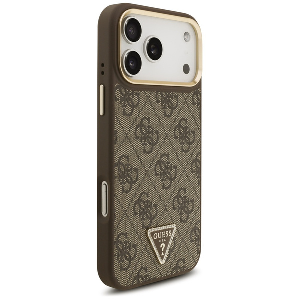 Etui Guess 4G Triangle Logo & Big Strap  Metal Buttons MagSafe do iPhone 17 Pro Max brązowy