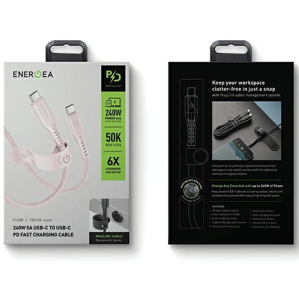ENERGEA kabel Flow USB-C - USB-C1.5m różowy/pink 240W 5A PD Fast Charge