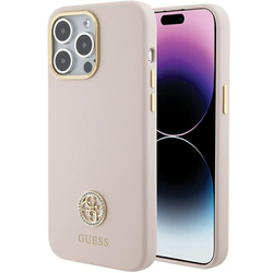 Guess GUHCP15XM4DGPP iPhone 15 Pro Max 6.7" jasnoróżowy/pink hardcase Silicone Logo Strass 4G