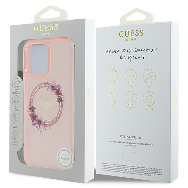 Guess GUHMP16XHFWFCP iPhone 16 Pro Max6.9" różowy/pink hardcase IML Flowers Wreath MagSafe