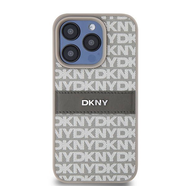 DKNY DKHCP15XPRTHSLE iPhone 15 Pro Max6.7" beżowy/beige hardcase Leather Mono Stripe & Metal Logo