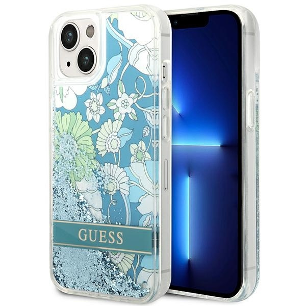 GUESS GUHCP14SLFLSN IPHONE 14/15/13 6.1 "ZIELONY / GREEN HARDCASE FLOWER LIQUID GLITTER