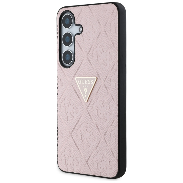 Etui Guess Hot Stamp 4G Pattern Triangle Metal Logo do Samsung Galaxy S25 różowy