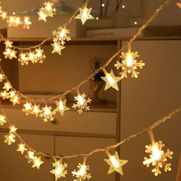Lampki choinkowe LED snowflake/star - 10m/80 lampek ciepłe białe/warm white zasilane bat. 3xAA EHD-LS06