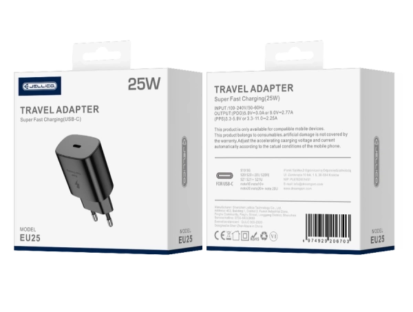 JELLICO ładowarka sieciowa EU25 PD 25W 1xUSB-C Czarny