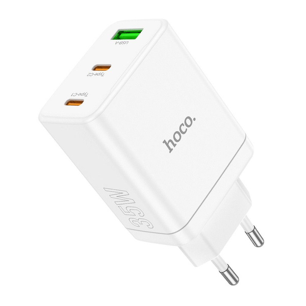 Ładowarka sieciowa do telefonu Hoco 2 x USB C + USB A QC3.0 PD 3A 35W N33 biała