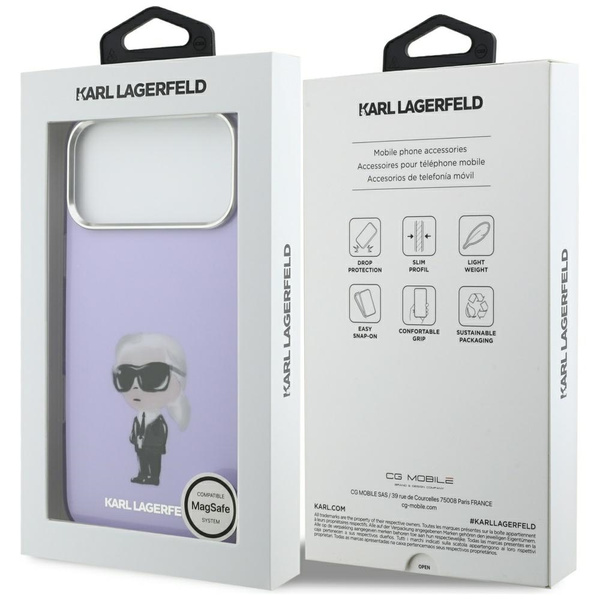 Etui Karl Lagerfeld IML Aquarelle Karl   & Choupette & Logo MagSafe do iPhone 17 Pro Max fioletowy