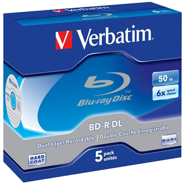 Płyty Blu-ray Verbatim 50GB 6X BD-R DL   5szt szary 43748