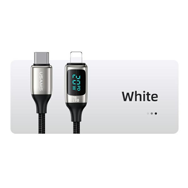 USAMS Kabel pleciony U78 USB-C naLightning LED 1.2m 20W PD Fast Charge biały/white SJ545USB02 (US-SJ545)