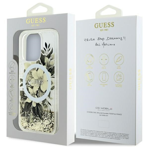 Guess GUHMP16LLFMWTE iPhone 16 Pro6.3" beżowy/beige hardcase Liquid Glitter Flower MagSafe