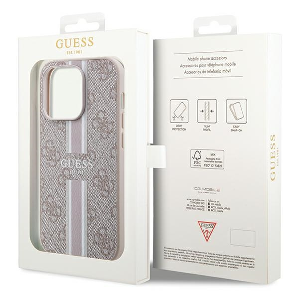 Guess GUHMP15LP4RPSP iPhone 15 Pro 6.1" różowy/pink hardcase 4G Printed Stripes MagSafe