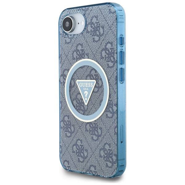 Etui Guess IML Metal Glitter 4G Circle   Triangle MagSafe do iPhone 16e niebieski
