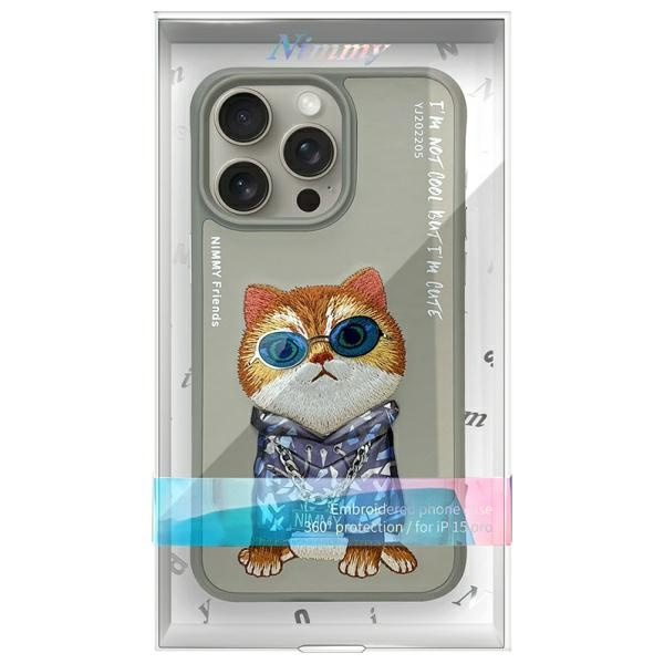 Nimmy etui iPhone 15 Pro 6.1" szary/gray  Glasses Cool Cat