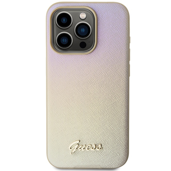 Guess GUHCP15LPSAIRSD iPhone 15 Pro 6.1" złoty/gold hardcase Saffiano Iridescent Script
