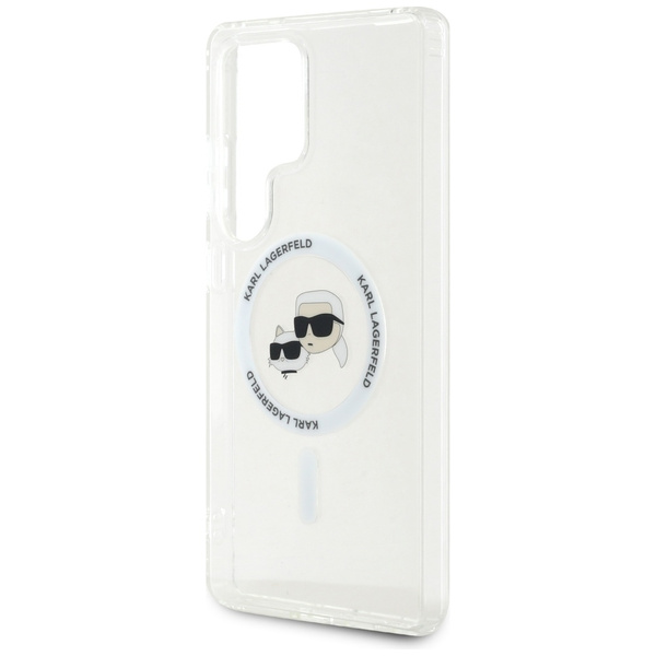 Etui Karl Lagerfeld Button Karl &         Choupette Heads Printed Logo MagSafe Samsung Galaxy S25 Ultra biały