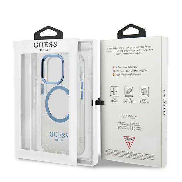 Guess GUHMP13LHTRMB iPhone 13 Pro / 13 6,1" niebieski/blue hard case Metal Outline Magsafe