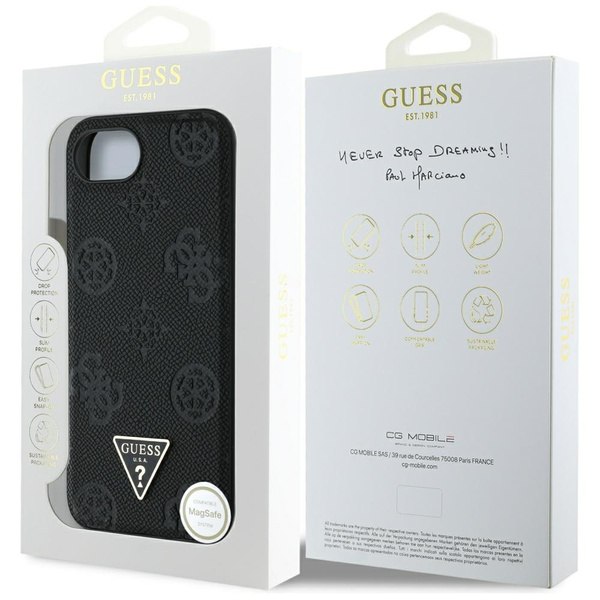 Etui Guess Grained Hot Stamp Peony       Triangle Logo MagSafe do iPhone 16e czarny
