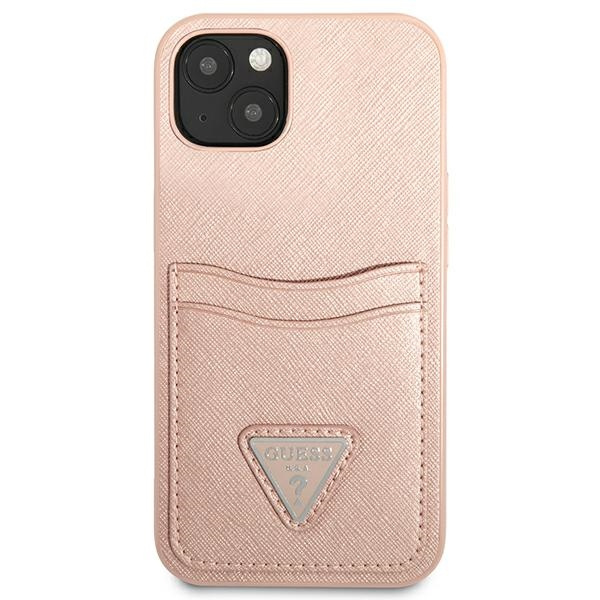 Guess GUHCP13SPSATPP iPhone 13 mini 5,4"różowy/pink hardcase SaffianoTriangle Logo Cardslot