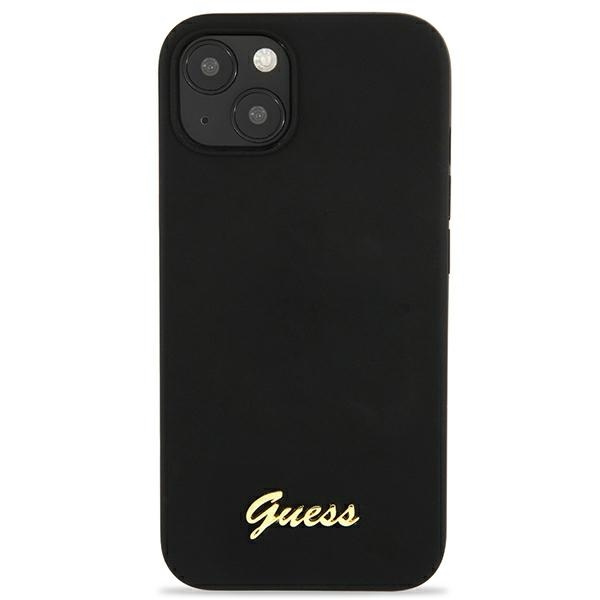 Guess GUHMP13MLSLMGBK iPhone 13 / 14 /6.1" black/czarny hardcase Silicone Script Gold Logo Magsafe