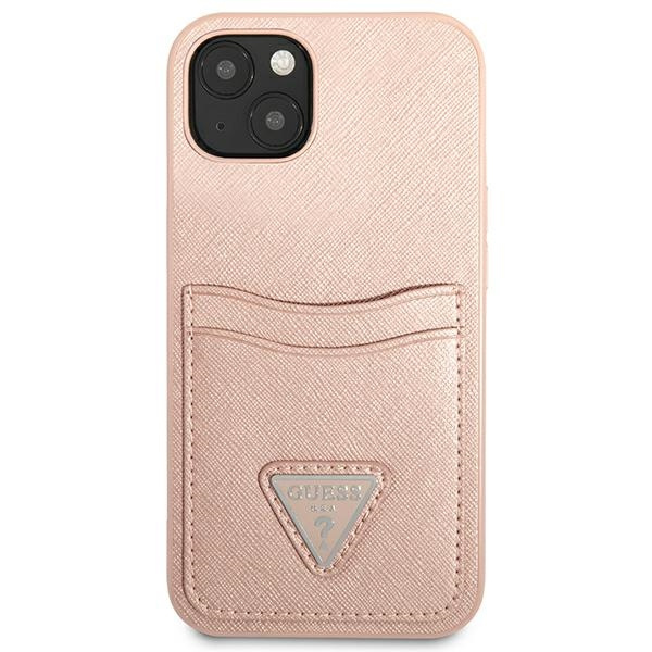 Guess GUHCP13MPSATPP iPhone 13 / 14 / 156.1" różowy/pink hardcase SaffianoTriangle Logo Cardslot
