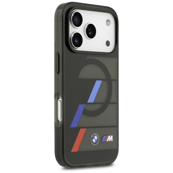 Etui BMW M IML Metal Buttons Tricolor Lines MagSafe do iPhone 17 Pro Max czarny