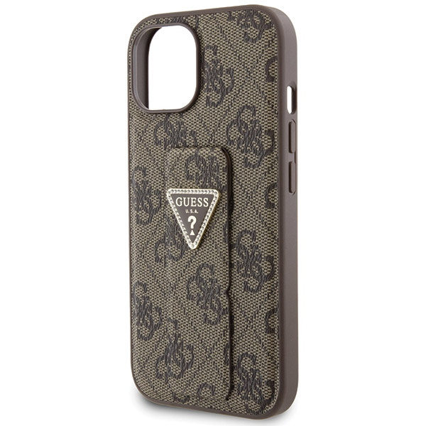 Guess GUHCP15SPGS4TDW iPhone 15 / 14 / 13 6.1" brązowy/brown hardcase Grip Stand 4G Triangle Strass