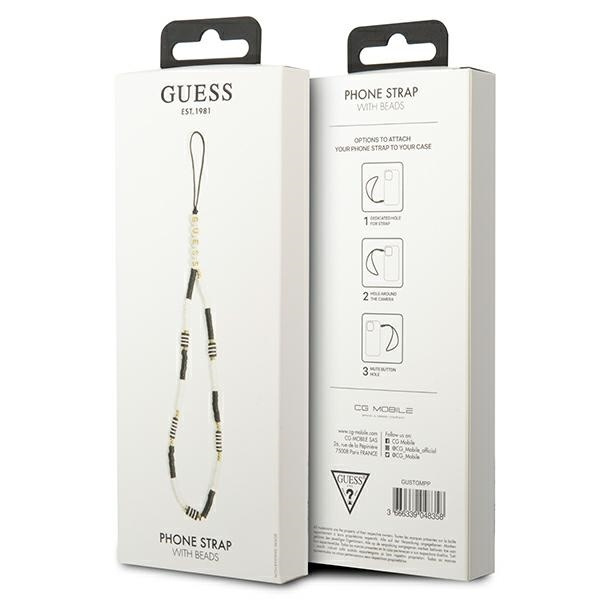 GUESS GUSTBCKH PHONE STRAP STRAP BLACK-BIAŁA/BLACK-WHITE HEISHI BEADS