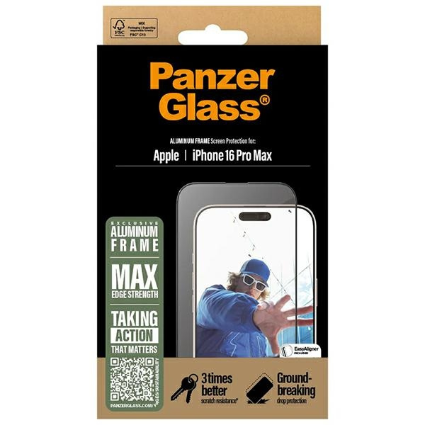 PanzerGlass Screen Protector Aluminum Frame iPhone 16 Pro Max 6.9" Ultra-Wide Fit 2852
