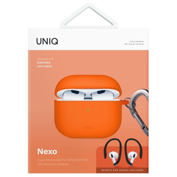 UNIQ etui Nexo AirPods 4 + Ear Hooks     Silicone pomarańczowy/volt orange