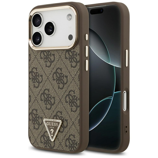 Etui Guess 4G Triangle Logo MagSafe do   iPhone 17 Pro brązowy złoty