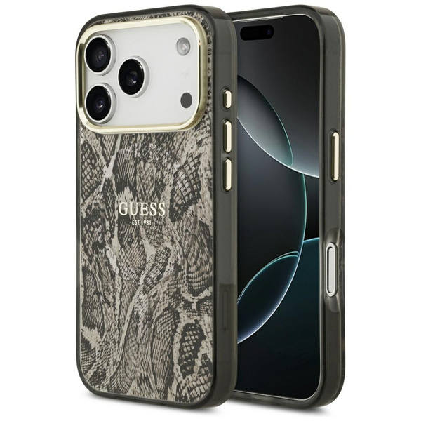Etui Guess Python Pattern MagSafe do     iPhone 17 Pro brązowy