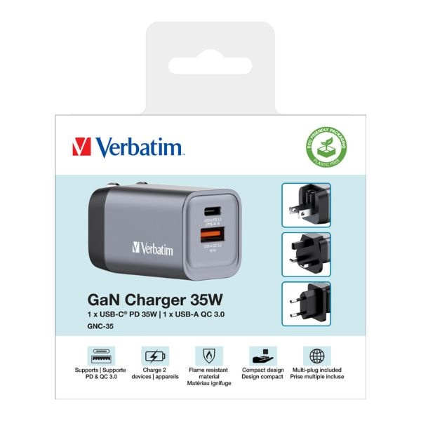 Verbatim Ładowarka sieciowa GaN 35WUSB-C/USB-A + Adapter EU/UK/US GNC-35 32200