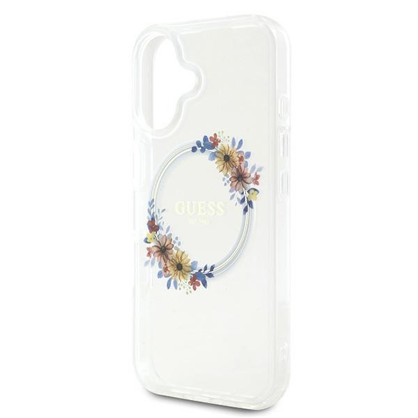Guess GUHMP16SHFWFCT iPhone 16 6.1" przeźroczysty/transparent hardcase IML Flowers Wreath MagSafe