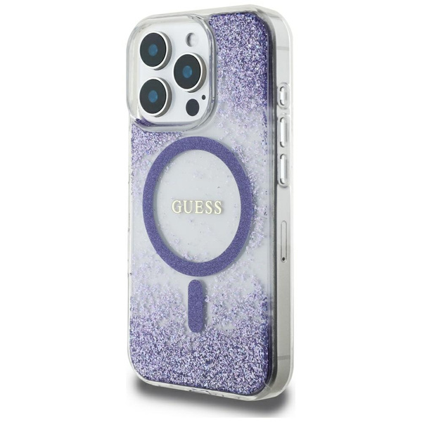 Etui Guess HC Resin Bottom Glitter do iPhone 16 Pro MagSafe fioletowy