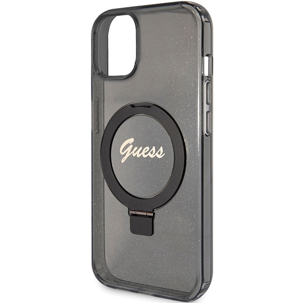 GUESS GUHMP13MHRSGSK IPHONE 13 / 14 / 15 6.1" CZARNY/BLACK HARDCASE RING STAND SCRIPT GLITTER MAGSAFE