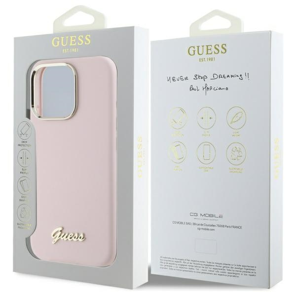 Guess GUHCP16LSMBSLP iPhone 16 Pro 6.3"  różowy/pink hardcase Silicone Script Metal Logo & Frame
