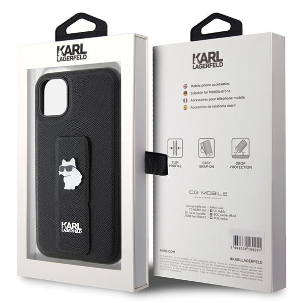 Etui Karl Lagerfeld Gripstand Saffiano Choupette Pins na iPhone 11 / Xr - czarne