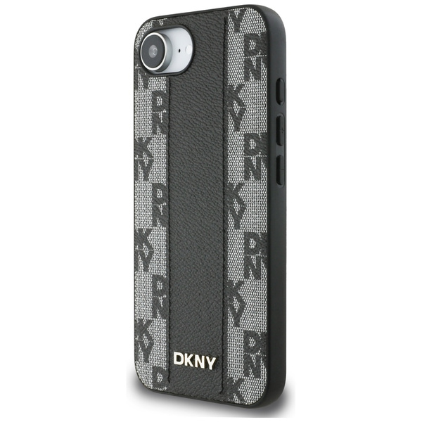 Etui DKNY Leather Checkered Mono Pattern MagSafe do iPhone 16e czarny