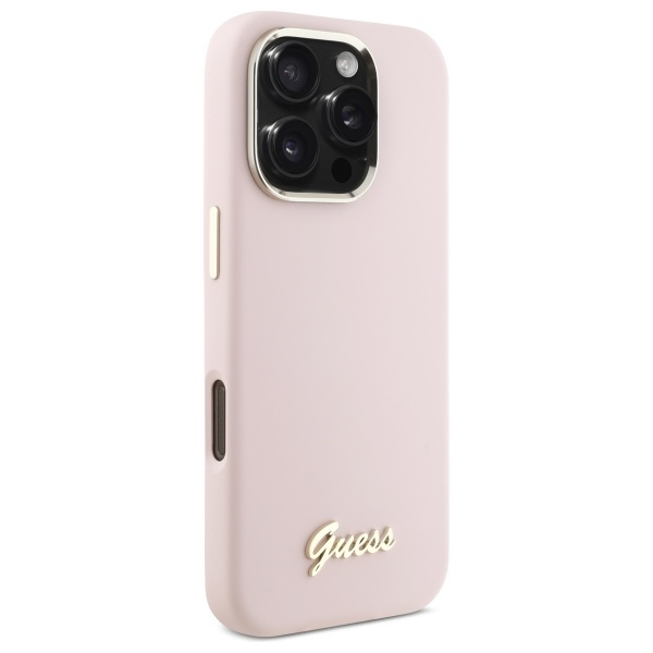 Guess GUHCP16LSMBSLP iPhone 16 Pro 6.3"  różowy/pink hardcase Silicone Script Metal Logo & Frame