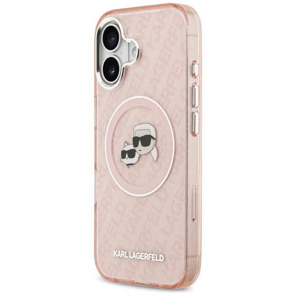Etui Karl Lagerfeld IML Glitter Karl &   Choupette Heads Logo MagSafe do iPhone 17 różowy