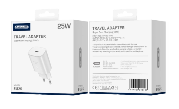 JELLICO ładowarka sieciowa EU25 PD 25W 1xUSB-C Biały