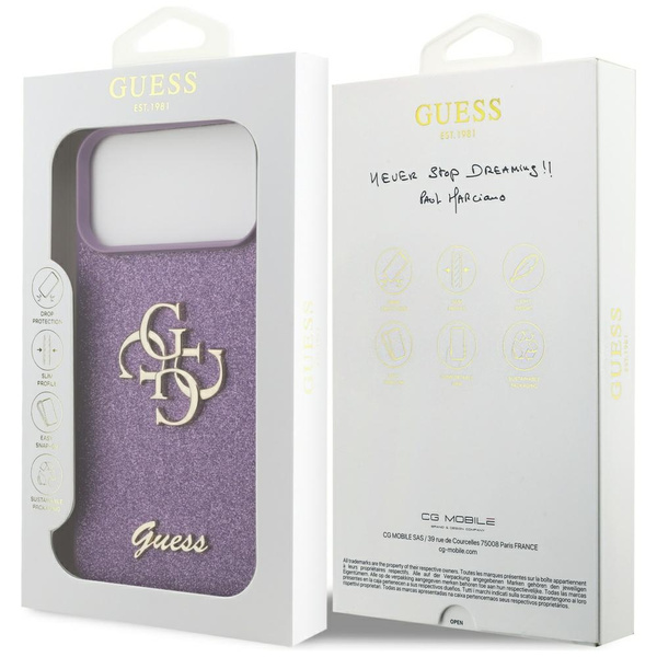 Etui Guess Fixed Glitter Big 4G do       iPhone 17 Pro Max liliowy