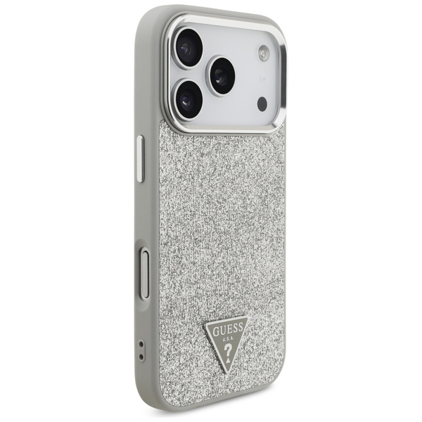 Etui Guess Glitter Triangle Logo MagSafe do iPhone 17 Pro srebrny